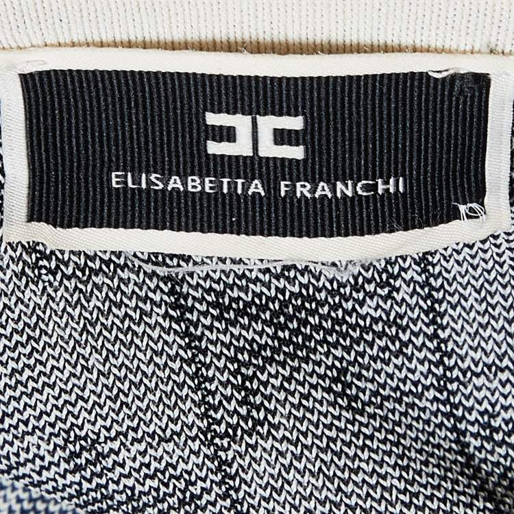 Pre Owned Elisabetta Franchi Ivory Logo Pattern Knit Skirt & Cardigan Set S 