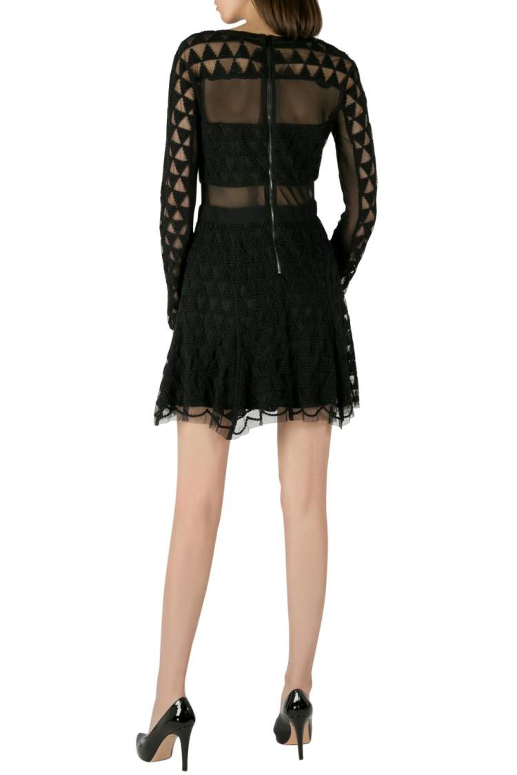 Pre Owned Elizabeth and James Black Embroidered Mesh Overlay Valencia Dress M