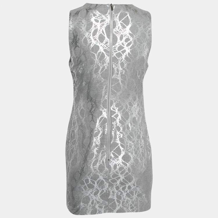 Pre Owned Elizabeth and James Heather Grey and Silver Foil Print Sleeveless Nadia Sheath Dress M