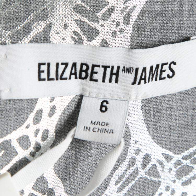 Pre Owned Elizabeth and James Heather Grey and Silver Foil Print Sleeveless Nadia Sheath Dress M