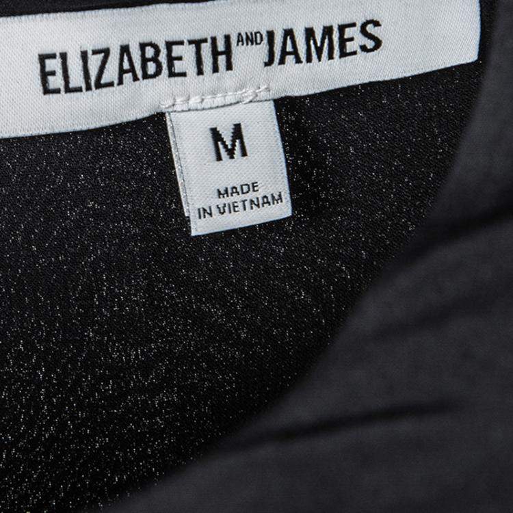 Pre Owned Elizabeth and James Black Silk Sheer Panel Detail Crop Top M