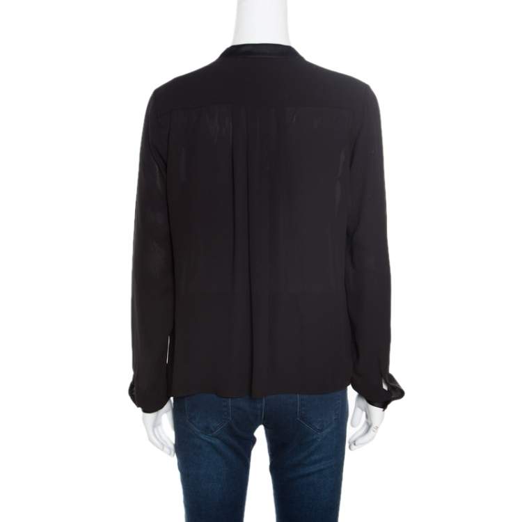 مملوكة مسبقًا Elizabeth & James Black Crepe Satin Trim Detail Long Sleeve Blouse S