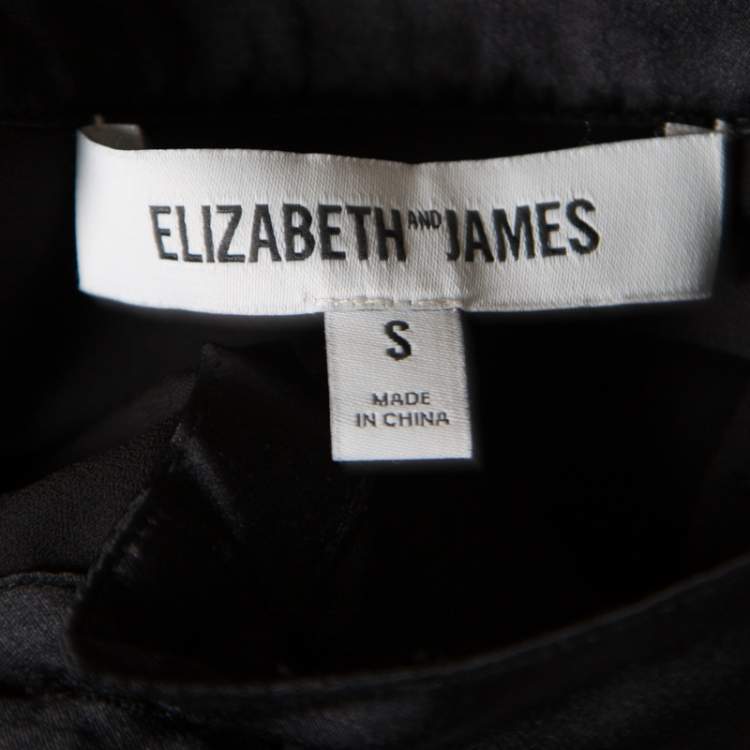 مملوكة مسبقًا Elizabeth & James Black Crepe Satin Trim Detail Long Sleeve Blouse S