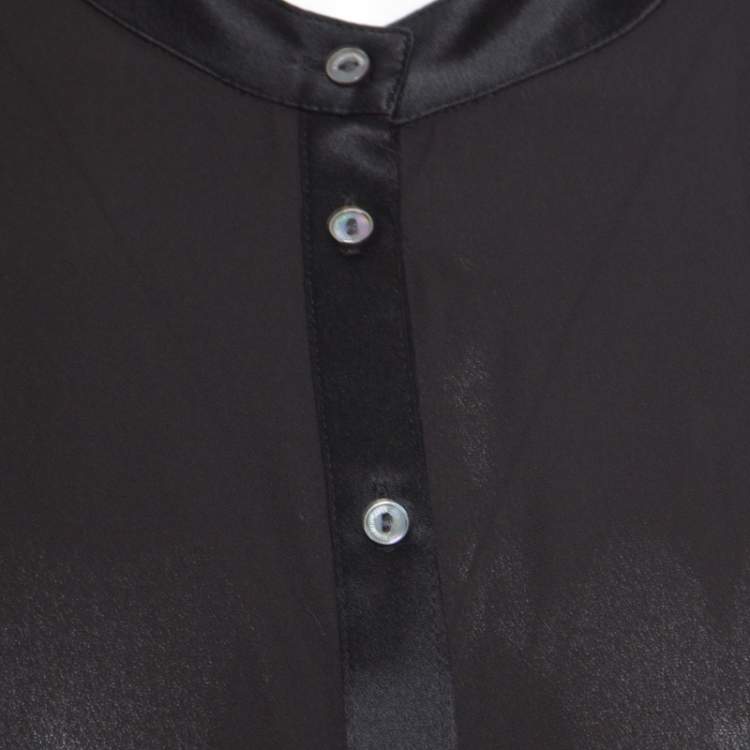 مملوكة مسبقًا Elizabeth & James Black Crepe Satin Trim Detail Long Sleeve Blouse S