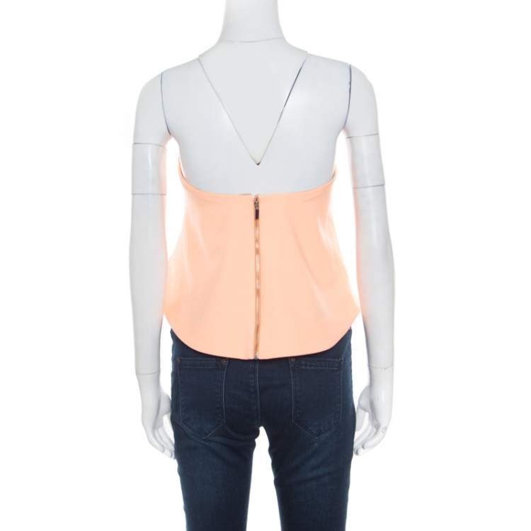Pre Owned Elizabeth & James Sunwashed Orange Ponte Knit Strapless Addilyn Crop Top S