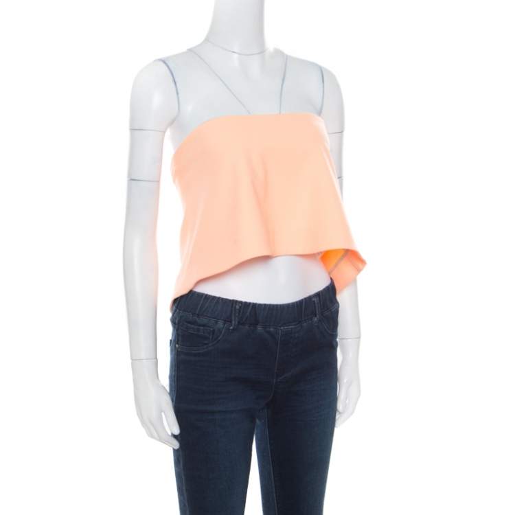 Pre Owned Elizabeth & James Sunwashed Orange Ponte Knit Strapless Addilyn Crop Top S