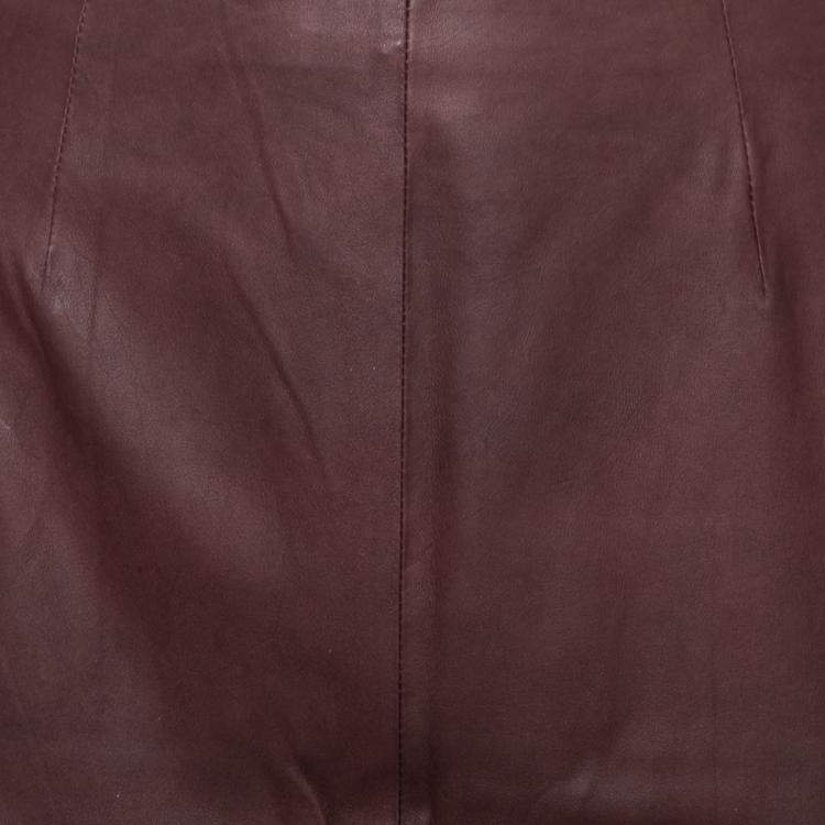 Pre Owned Elizabeth and James Brown Goat Leather Fringed Hem Jaxson Skirt S
