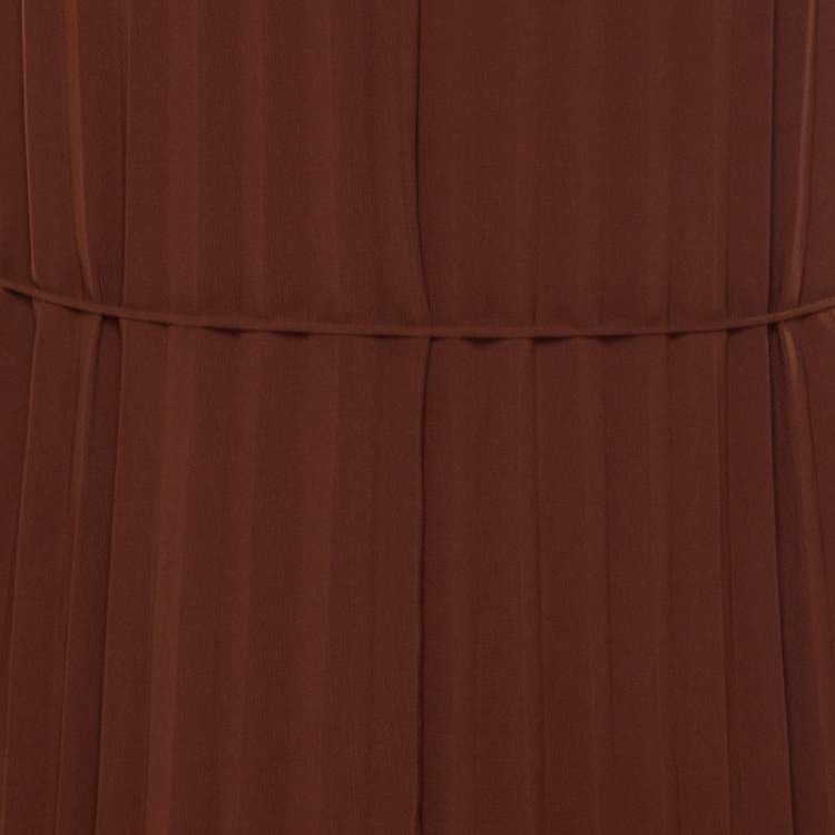 Pre Owned Elizabeth & James Cinnamon Brown Pleated Chiffon Cadence Maxi Dress S