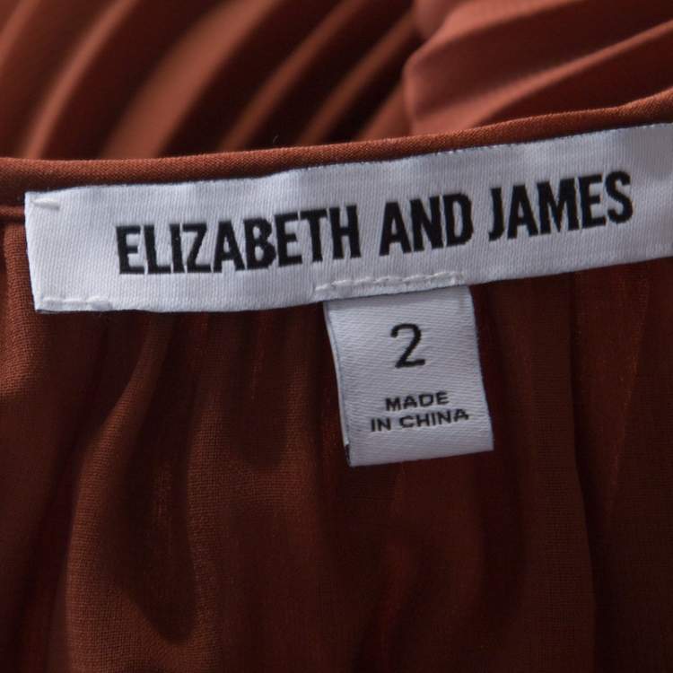 Pre Owned Elizabeth & James Cinnamon Brown Pleated Chiffon Cadence Maxi Dress S
