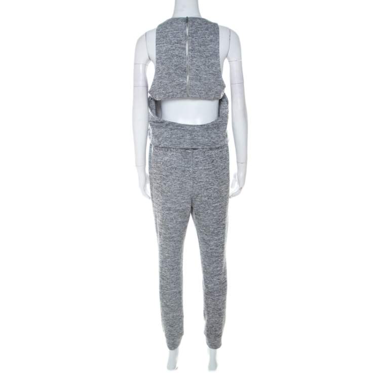 Pre Owned Elizabeth & James Grey Marled Jersey Cut Out Back Azia Jumpsuit L
