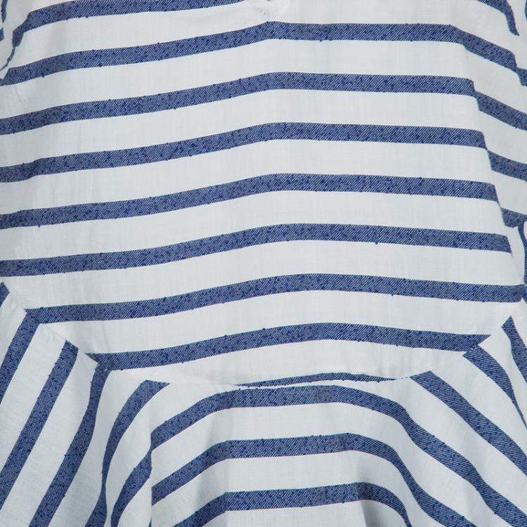 Pre Owned Elizabeth and James White and Blue Striped Peplum Top S