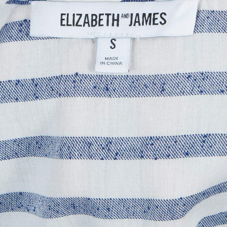Pre Owned Elizabeth and James White and Blue Striped Peplum Top S