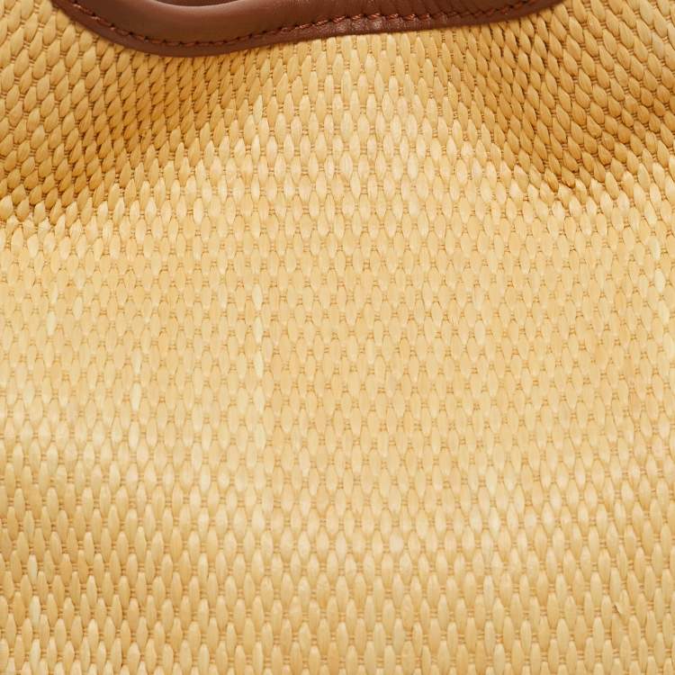 Pre Owned Elleme Cream/Brown Leather and Raffia Baozi Bucket Bag