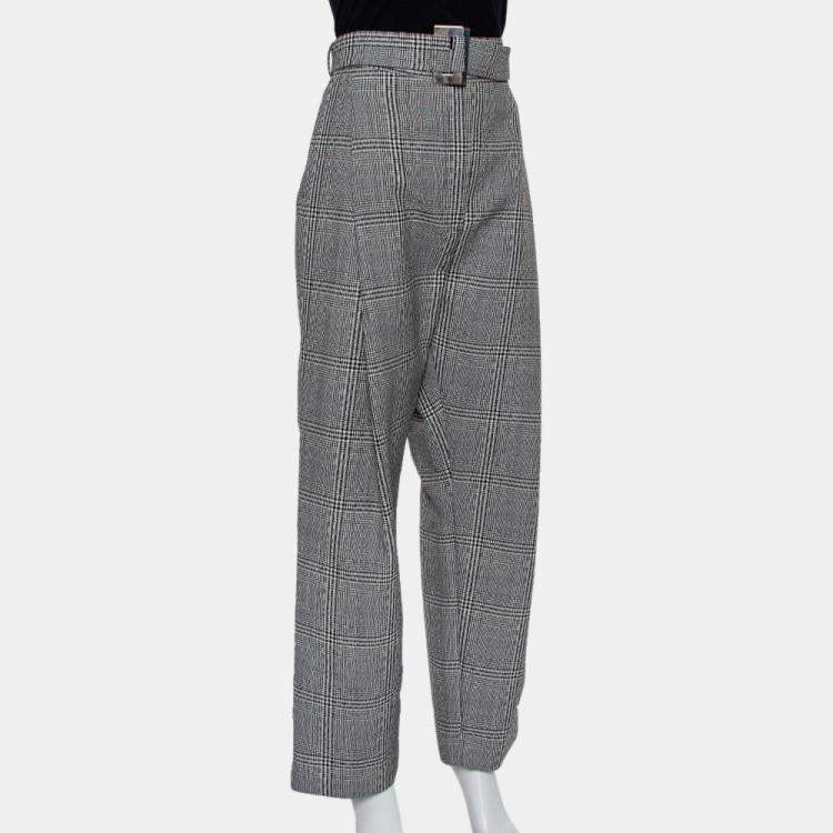 Pre Owned Ellery Monochrome Wool High Rise Kool Aid Belted Trousers M
