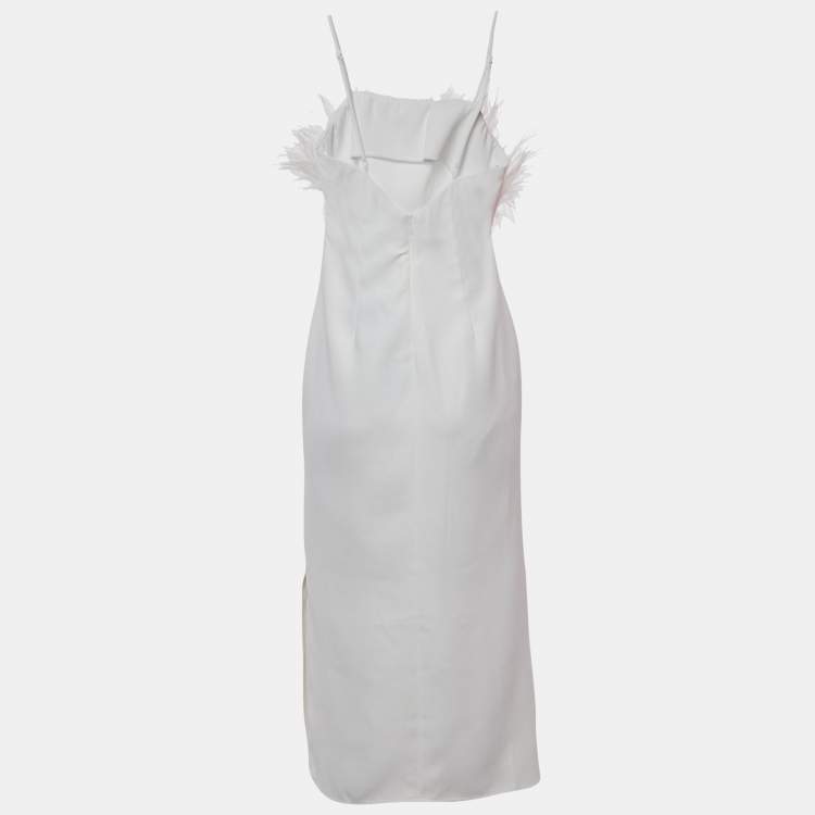 Pre Owned Elliatt Ivory/White Crepe Feather Detail Harley Midi Dress XS