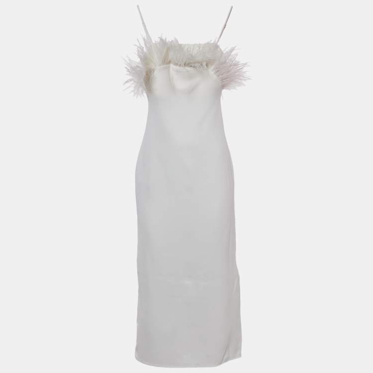 Pre Owned Elliatt Ivory/White Crepe Feather Detail Harley Midi Dress XS