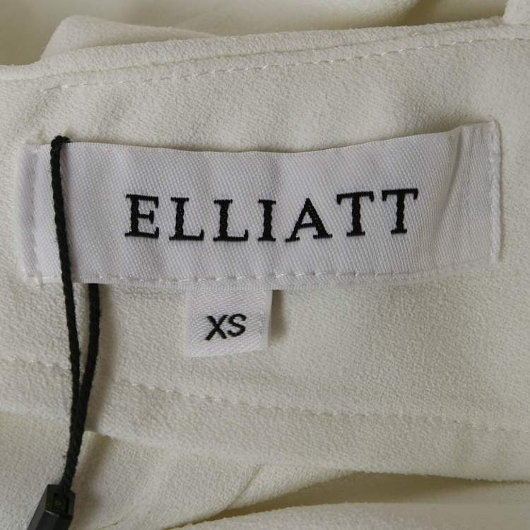 Pre Owned Elliatt Ivory/White Crepe Feather Detail Harley Midi Dress XS
