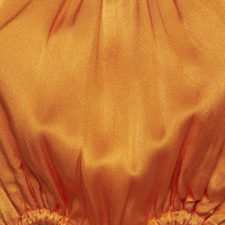 Pre Owned Elliatt Orange Satin Ring Detail Asymmetric Maxi Dress XXS