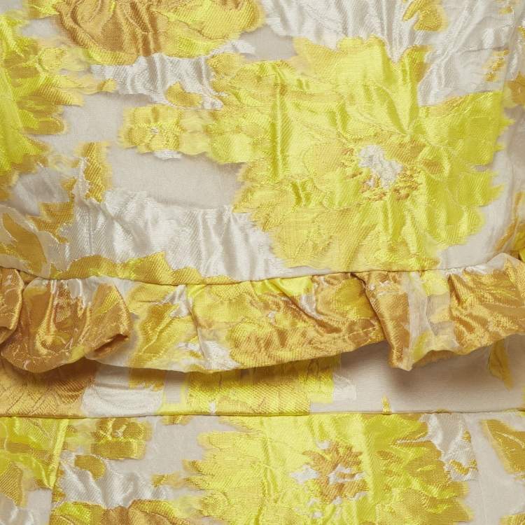 Pre Owned Elliatt Yellow Organza Cropped Ruffle Top and High Rise Skirt Prowess Set XS