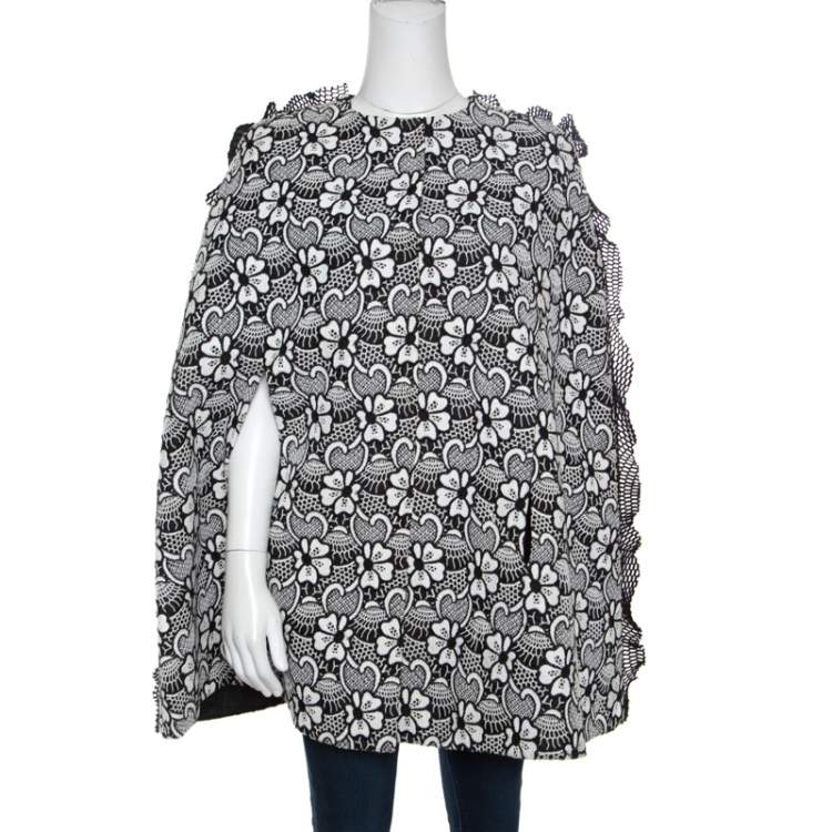 Pre Owned Emanuel Ungaro Monochrome Floral Macrame Lace Cape Style Jacket S