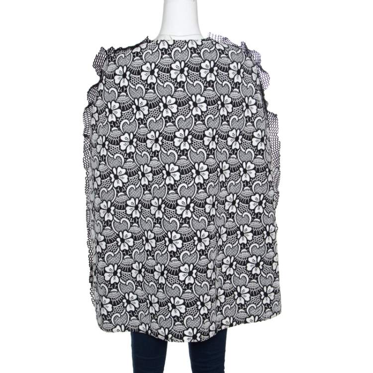 Pre Owned Emanuel Ungaro Monochrome Floral Macrame Lace Cape Style Jacket S