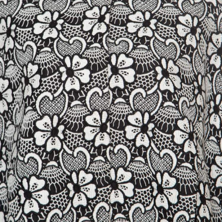 Pre Owned Emanuel Ungaro Monochrome Floral Macrame Lace Cape Style Jacket S