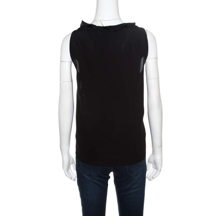 Pre Owned Emanuel Ungaro Black And Beige Foliage Embroidered Sleeveless Top L