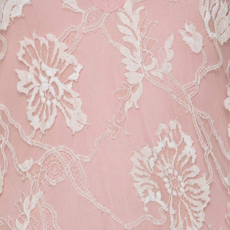 Pre Owned Emanuel Ungaro Pale Pink Floral Lace Overlay Tank Top L