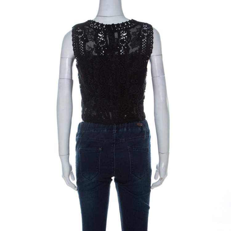 Pre Owned Emanuel Ungaro Ombre De La Nuit Vintage Black Lace Sleeveless Cropped Blouse M 