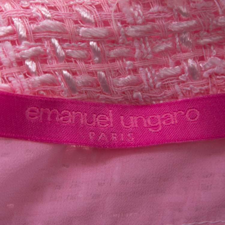 Pre Owned Emanuel Ungaro Pink Tweed Embellished Detail Top & Belted Jacket Set S
