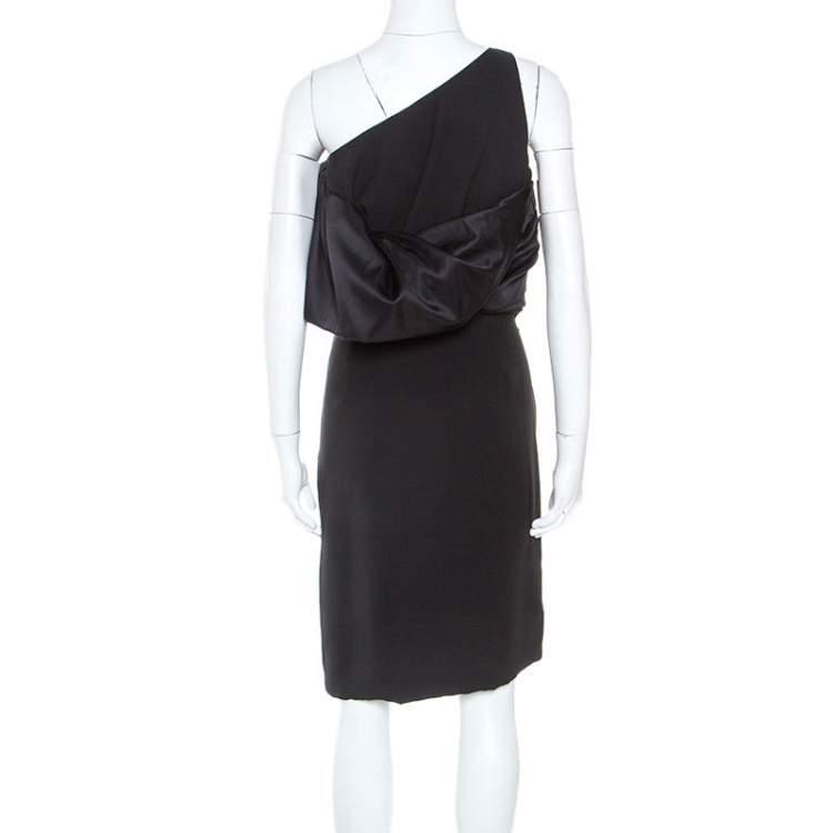 Pre Owned Emanuel Ungaro Black Silk Exaggerated Ruffle Shoulder Dress M