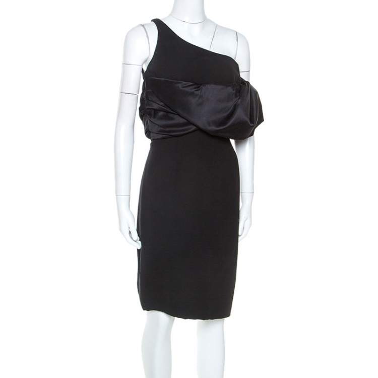 Pre Owned Emanuel Ungaro Black Silk Exaggerated Ruffle Shoulder Dress M