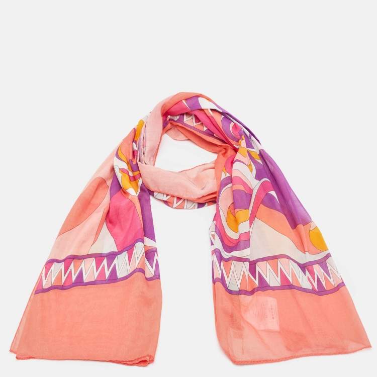 Pre Owned Emilio Pucci Pink Printed Cotton Scarf 