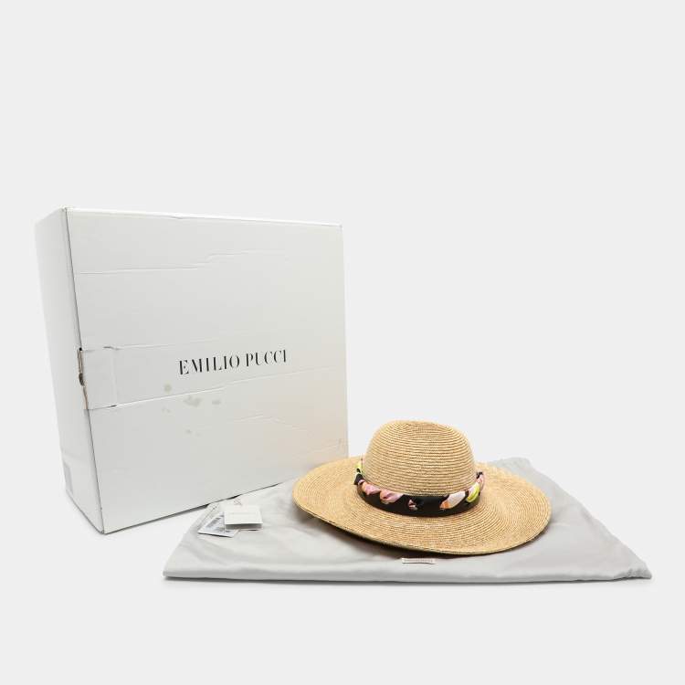 Pre Owned Emilio Pucci Beige Straw Bucket Hat
