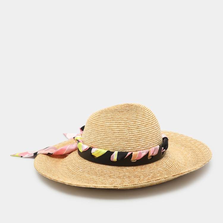 Pre Owned Emilio Pucci Beige Straw Bucket Hat
