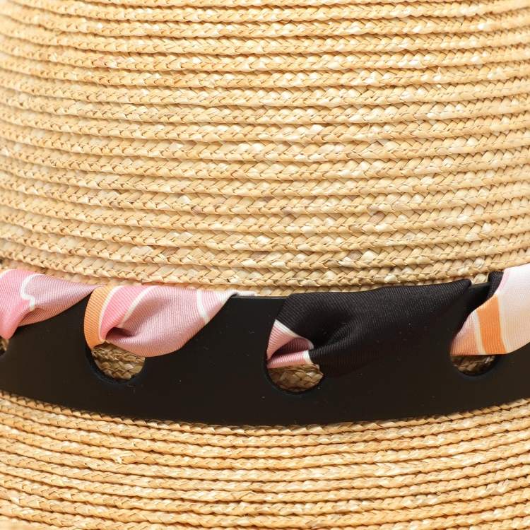 Pre Owned Emilio Pucci Beige Straw Bucket Hat