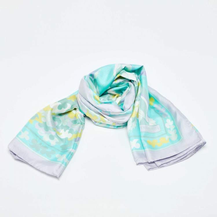 Pre Owned Emilio Pucci Mint Blue Printed Silk Shawl 