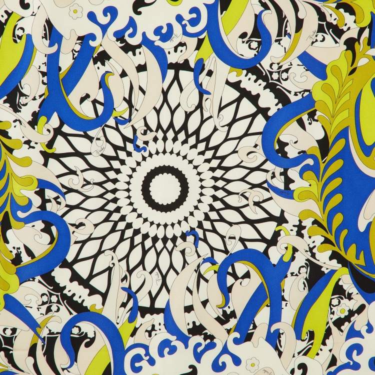 Pre Owned Emilio Pucci Lime/Blue Iride Print Silk Scarf