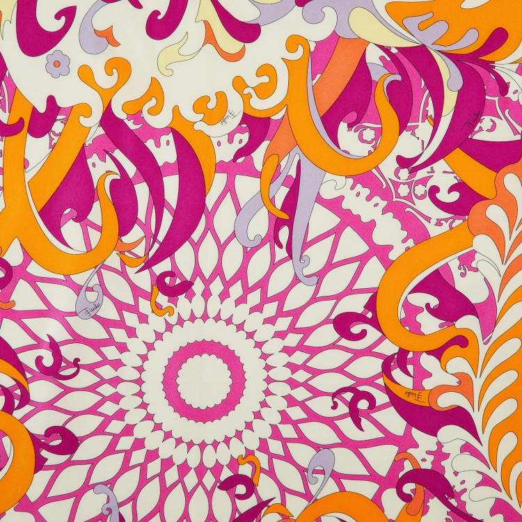 Pre Owned Emilio Pucci Orange/Pink Iride Print Silk Scarf