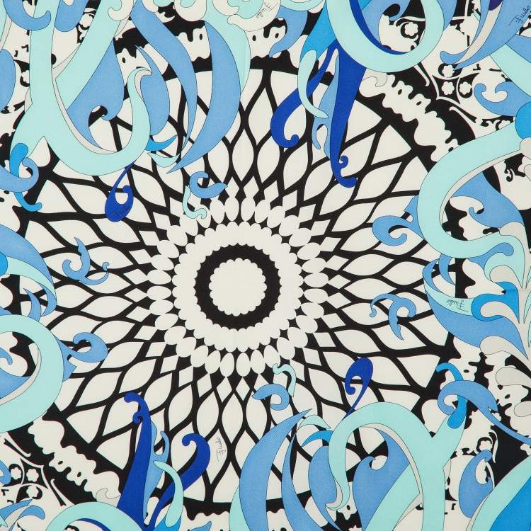 Pre Owned Emilio Pucci Blue Iride Print Silk Scarf