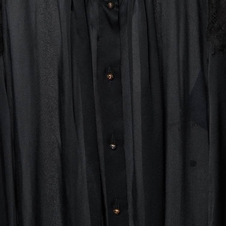 Pre Owned Emilio Pucci Black Silk Lace Trim Top S