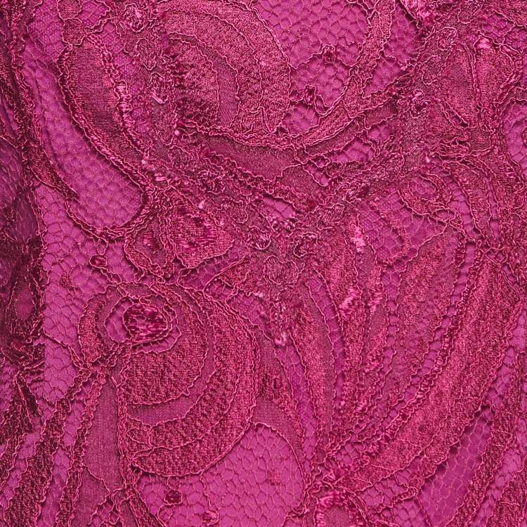 Pre Owned Emilio Pucci Pink Lace V-Neck Mini Dress M