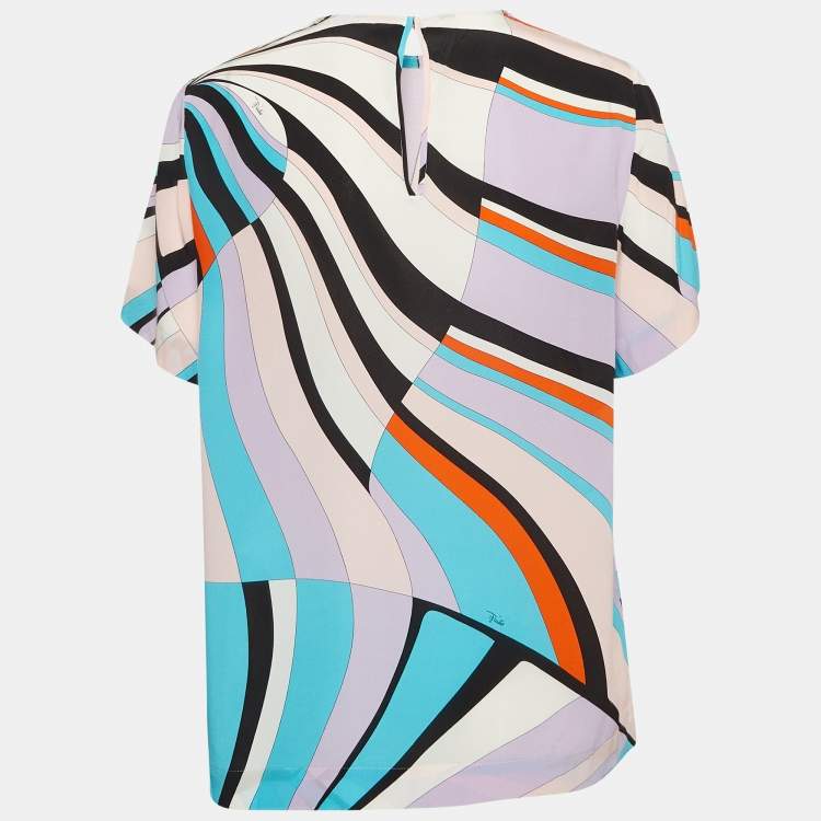 Pre Owned Emilio Pucci Multicolor Printed Silk Top S