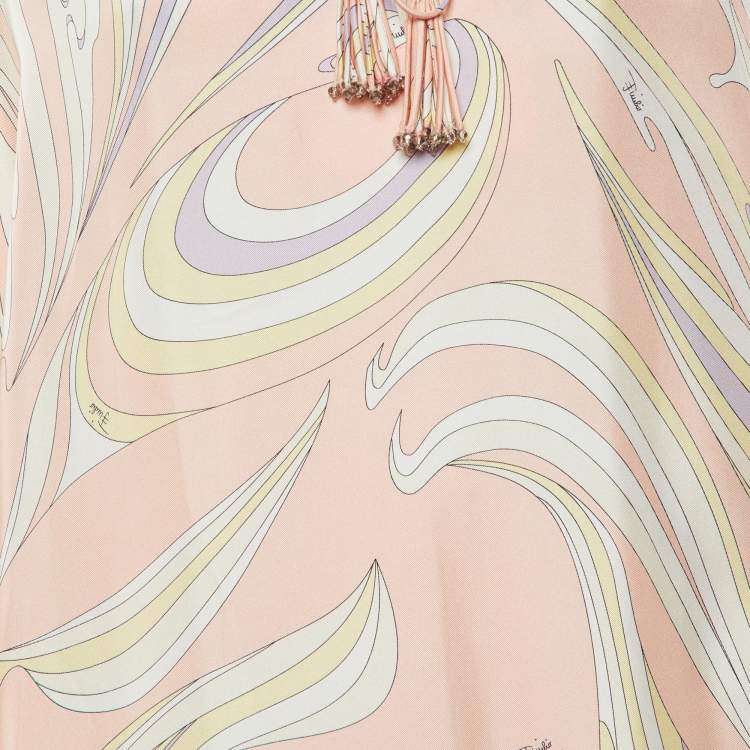 Pre Owned Emilio Pucci Peach Vortici Print Silk Kaftan One Size