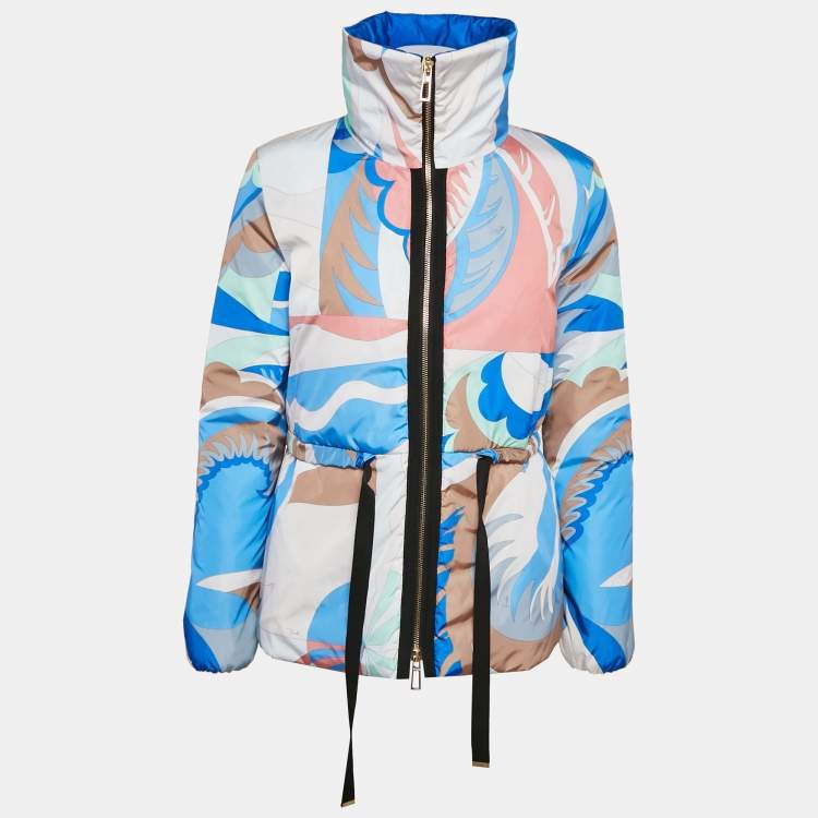 Pre Owned Emilio Pucci Blue Fluilio Print Nylon Down Jacket S