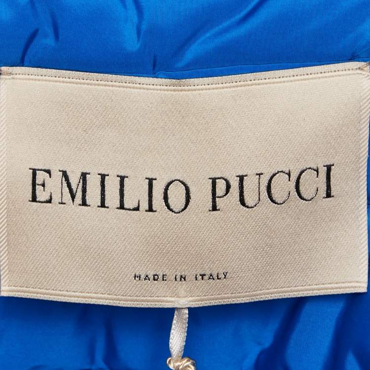 Pre Owned Emilio Pucci Blue Fluilio Print Nylon Down Jacket S