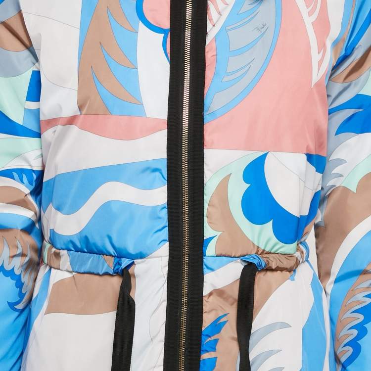 Pre Owned Emilio Pucci Blue Fluilio Print Nylon Down Jacket S