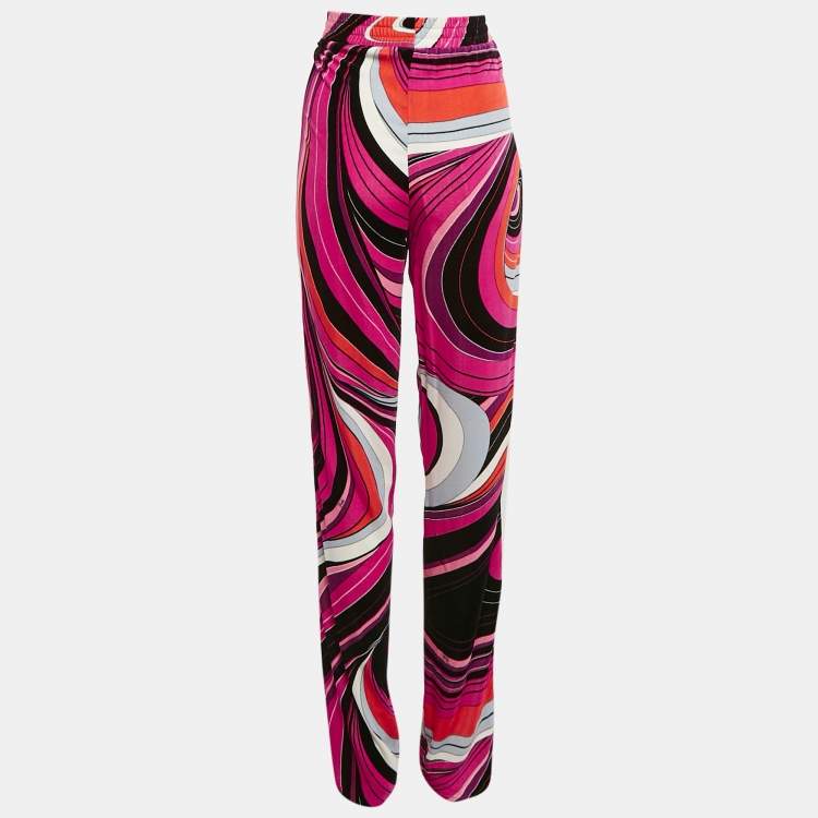 Pre Owned Emilio Pucci Pink/Multicolor Printed Velvet Jersey Pants M