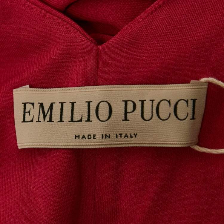 Pre Owned Emilio Pucci Pink Jersey Stud Detail Ruched Maxi Dress M
