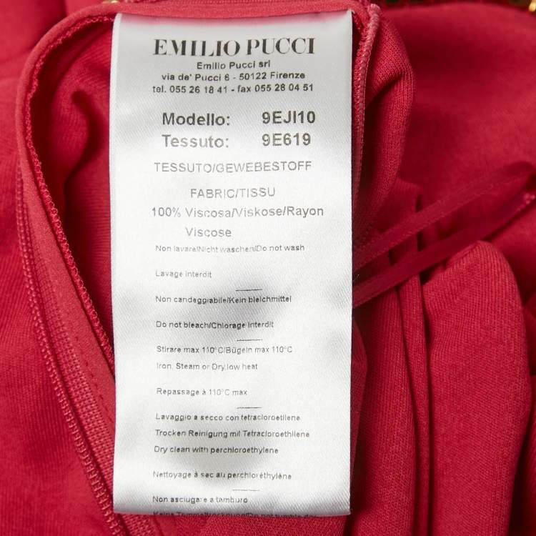 Pre Owned Emilio Pucci Pink Jersey Stud Detail Ruched Maxi Dress M